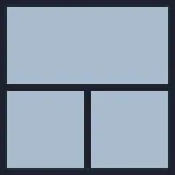 Layout Bild oben halbiert, unten links geviertelt und unten rechts geviertelt